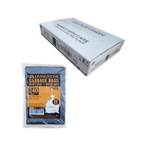 Livingstone Garbage Bag 240 Litres 115 x 145cm, 30um, Heavy Duty, HDPE, Recyclable, Star Seal, Black, 25 Pieces/Pack
