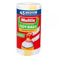 Multix Tidy Bag Drawtight® Bin Liner with Drawstring, White, Medium, 27L, 63 x 52cm, 45 Pieces/Pack Pack