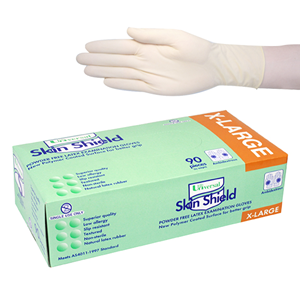 Universal Skin Shield Latex Exam Gloves Powder Free AS/NZ Biodegradable Polymer Coated HACCP, X Large Cream 900/Ctn (Expiry: 30/09/2026)