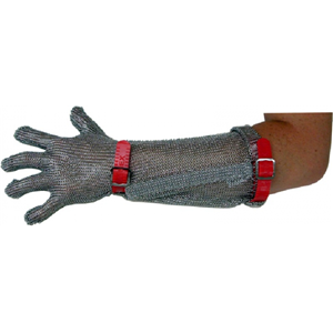 Chainex Long Cuff Gloves, Red Plastic Strap, Medium, Each Each