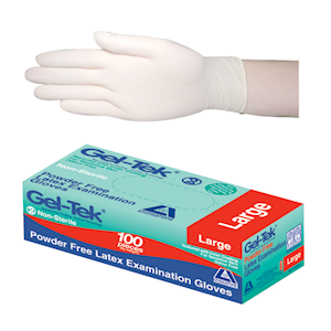 Bulk Buy Deal for 780 Boxes, Geltek Latex Exam Gloves Powder Free AS/NZ Biodegradable Polymer Coated Textured Large Cream, 100/Box Each