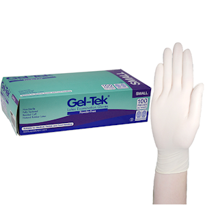 Out of Date Geltek Latex Examination Gloves, Powder Free, AS/NZ, Small, Cream 100/Box Price Discounted, While Stocks last Box