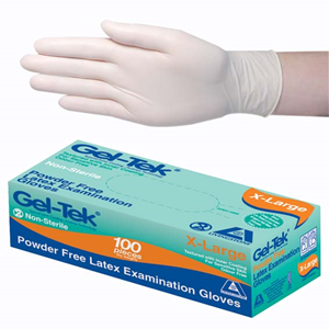 Geltek FTU FIRST TIME USER PROMO Latex Exam Gloves Powder Free AS/NZ Biodegradable Polymer Coated Textured Cream X-Large 90/Bx, 900/Ctn Carton