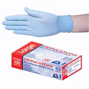 Out of Date, LivingstoneLatex Examination Gloves Low Powder ASTM Biodegradable, 5.0g, Large, Blue, 100/Box, Discounted While Stocks last Box