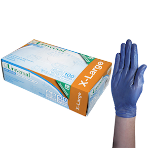 Universal Vinyl Gloves, Recyclable, 5.5g, Low Powder, Large, Blue, HACCP Grade, 100/Box Box
