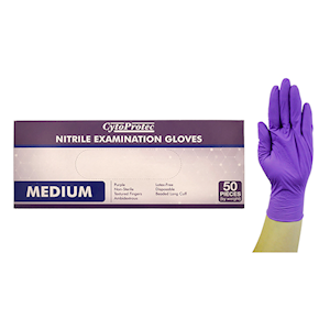 CytoProtec Extra Thick Nitrile Examination Gloves, Powder Free, 8.5-9.0, Large, Purple, Long Cuff, 50 Pieces/Box