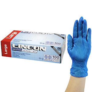Lincon Vinyl Gloves, Recyclable, 5.5g, Low Powder, Large, Clear, HACCP Grade, 100/Box Box