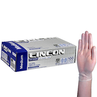 Lincon Vinyl Gloves, Recyclable, 5.5g, Low Powder, Large, Clear, HACCP Grade, 100/Box Box