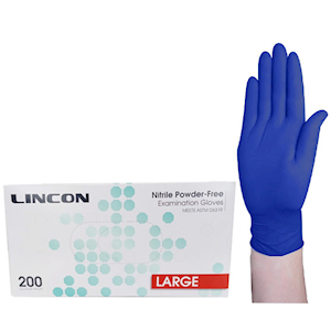 Lincon Nitrile Examination Gloves, ASTM Standard, Powder Free, EN374, Large, Cobalt Blue, HACCP Grade, 200 Pieces/Box 2000/Carton Carton