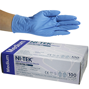 Ni-Tek Nitrile Premium Gloves, AS NZ Standard, Powder Free, EN374, Medium, Blue Colour, HACCP Grade, 100/Box Box
