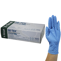 Damaged, Ni-Tek Nitrile Premium Gloves, AS NZ Standard, Powder Free, EN374, Extra Small, Blue Colour, HACCP Grade, 100/Box