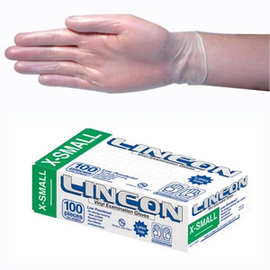 Lincon Vinyl Gloves, Recyclable, 5.5g, Low Powder, Large, Clear, HACCP Grade, 100/Box Box
