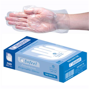 Out of Date, Sofeel Disposable Polyethylene Gloves Medium Powder Free Latex Free Recyclable, Clear, 500/Box, Discounted While Stocks last Box