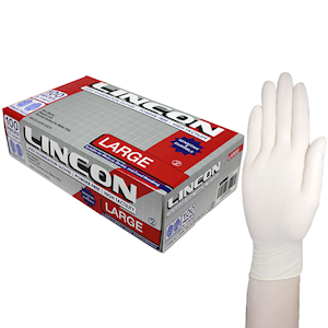 Lincon Biodegradable Latex Examination Gloves, ASTM, Powder Free, Large, Cream Colour, HACCP Grade, 100/Box Box