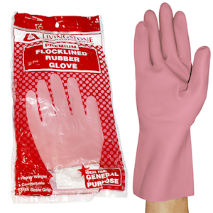 Household Flocklined Rubber Gloves, Size 6.5 - 7.0, Small, Pink, Pair Pair