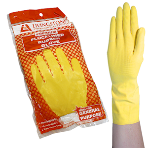 Household Flocklined Rubber Gloves, Size 6.5 - 7.0, Small, Pink, Pair Pair