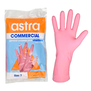 Astra Silver Lined Natural Rubber Gloves, Biodegradable, Size 7, Blue, 1 Pair/Pack (GSG7) Pair