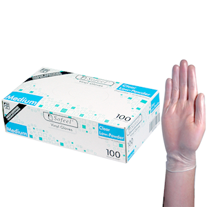Out of Date, Sofeel Vinyl Gloves, Low Powder, HACCP Grade, Recyclable, 5.0g, Large, Clear, 100/Box, Price Discounted, While Stocks last