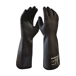Maxisafe Neotherm Heat Resistant Neoprene Gauntlet Gloves, 36cm - 38cm Flexible, Liquid Proof, Terry Lined, Extra Large, Black, 6 Pairs/Pack Pack