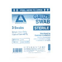 Out of Date, LIV Gauze Swabs, 7.5 x 7.5 cm x 8 ply, White, 100pct Cotton, 3/PK, Loose, Price Discounted, While Stocks last Each