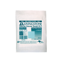 Livingstone Sterile Gauze Swabs, 7.5 x 7.5 cm x 8 ply, White, 100 Percent Cotton, 5/Pack, Loose Pack