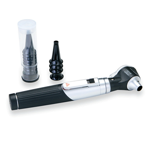 Heine Mini 3000 F.O. Otoscope with Mini 3000 Battery Handle, 1 Set (4 Pieces) Reusable Tips and 5 of Both 2.5 and 4 millimitres diameter Pack