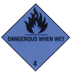 Sticker Class 4 'Dangerous when Wet' Biodegradable Paper, 50x50mm, 250/Roll Roll