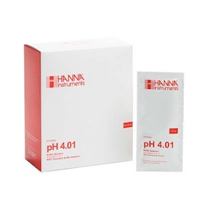Hanna Instruments Calibration Buffer Sachets, pH 4.01, 20ml, Accurate to +/- 0.01 pH at 25degC, 25 Sachets Each