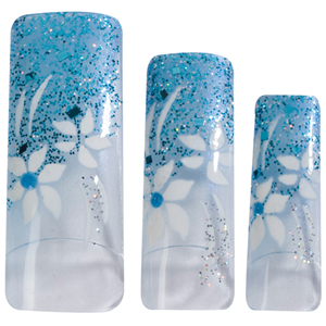 Hawley Tips Air Brushed Blue Glitter with White Flowers - 70 Pack