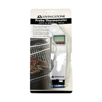 Livingstone Probe Thermometer for Food, -50 to 300 deg C, White, Battery Included, Each