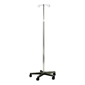 Intravenous IV Pole, 2 Prong Stainless Steel Head, with 4 Castors Resin Mobile Base Each