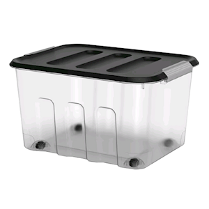 J. Burrows Modular Storage Containers, with Lid and Wheels, 32L, 359(W) x 479(D) x 272(H) mm, Clear Base, Grey Lid, Polypropylene, Each Each
