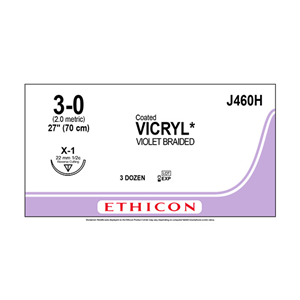 Vicryl Reverse Cut X-1 One half Circle, 3-0, Johnsons and Johnsons Box