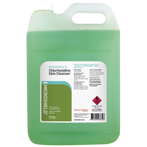 Microshield® 2 Chlorhexidine Skin Cleanser, 2pct w/v Chlorhexidine Gluconate, 5L, Green, 2/Carton Carton