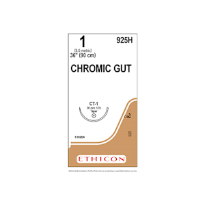 Johnsons and Johnsons Ethicon Surgical Chromic Gut Sutures, Undyed, 90cm, 1-0 CT-1 36mm, 36/Box Box
