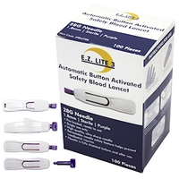 E.Z. Lite 3 Blood Letting Lancet, 28G x 1.8mm, Safe Painless Button Activated, 5ul - 30ul, Low Blood Flow, 100/Box Box