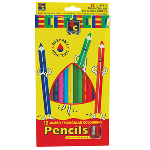 EC Triangular Pencils with Sharpener, Jumbo, Washable, 12/Pack Pack