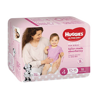 Huggies Ultra-Dry Nappies,Size 4, Up to 10 - 15kg, Toddler,Girl, 18 Pieces/Pack