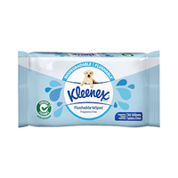 Kleenex Flushable Wipes, 165 x 129mm, Fragrance Free, 36 Wipes/Pack