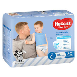 Huggies Junior Ultra Dry, For Boys, Size 6, 16kg+, Suitable For Toddlers, Comfortable Fit, High Absorbency, Long-Lasting Protection, 30 Pieces/Pack Pack