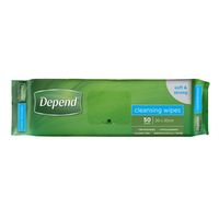 Depend Cleansing Wipes, 20 x 30cm, Hypoallergenic, Alcohol Free, 50 Wipes/Pack, 14 Packs/Carton Carton