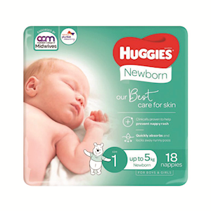 Huggies Nappies Ultimate Newborn Up to 5kg, Unisex, Zinc White, 18/Pack