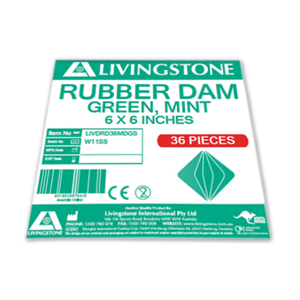 Livingstone Dental Rubber Dam, 6 x 6 Inches, Mint Flavoured, Medium, Green, 36/Pack (Expiry: 31/08/2026)