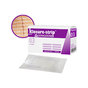 Out of Date, Klosure-Strip Livingstone Reinforced Wound Skin Closure Strips, No.3 6x38mm 6/Pack 50 Packs/Box Discounted While Stocks last Box