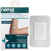 Nema Aqua Transparent Island Film Dressing, with Non-Adherent Pad, 7.5 x 5cm, Waterproof, Sterile, 5/Pack (Expiry: 31/10/2026)