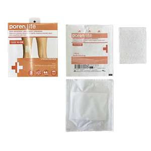 Poren Lite Non-Adherent Absorbent Dressing , 7.5 x 10cm, Sterile, 5/Box. Box
