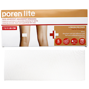 Poren-Lite Non-Adherent Absorbent Dressing, 7.5 x 20cm, Sterile 5/Box Box