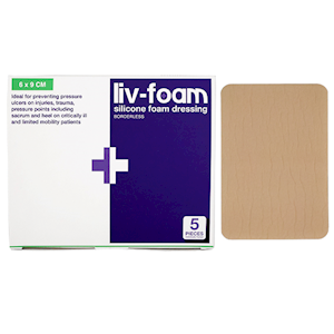 Liv-Foam Silicone Foam Dressing, 6 x 9cm, Borderless, Non Adhesive, 5/Box Box