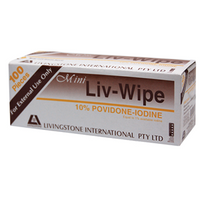 Out of Date, Original Unopened Condition, Price Discounted, While Stocks last, Mini Liv-Wipe 10pct Povidone Iodine Wipes, 55 x 50mm, Loose Each