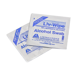 Out of Date, Liv-Wipe Mini Alcohol Swabs, Prep Pad, 70pct Isopropyl Alcohol Sanitiser, 65 x 30mm, Loose, Price Discounted While Stocks last Each